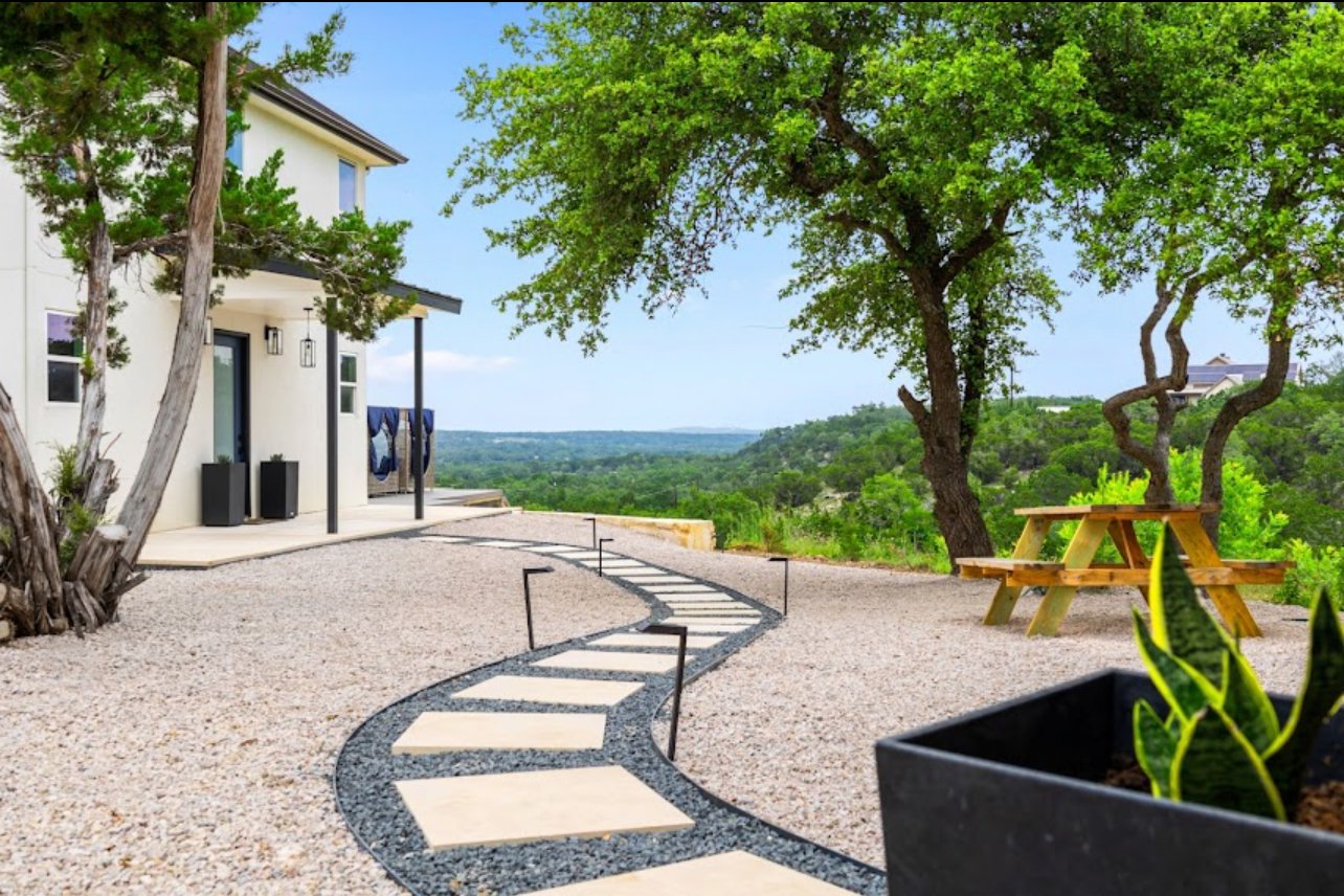 Custom stone hardscape walkway by Black agave hardscape